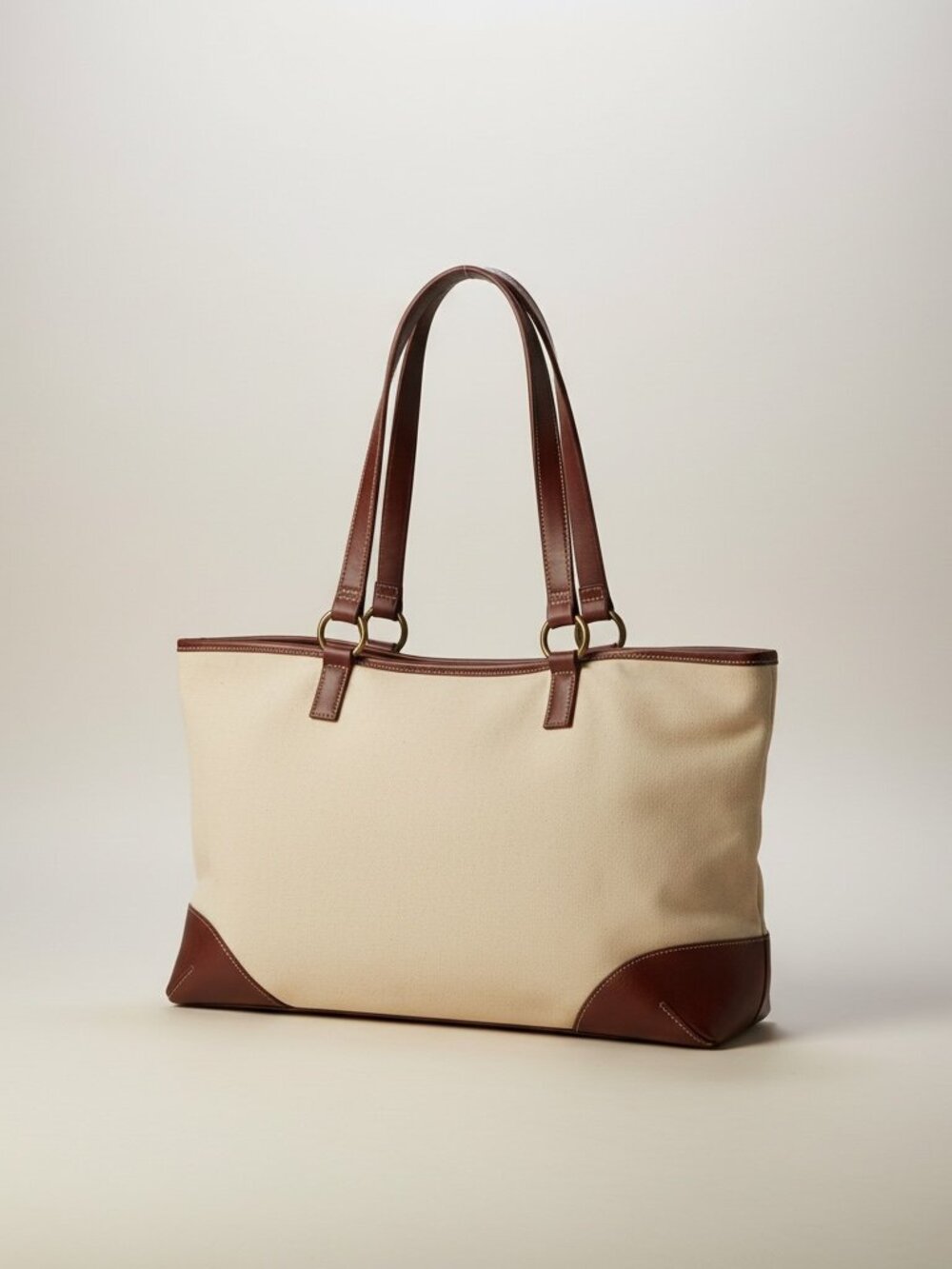 Coldwater Creek woven canvas and leather tote - Picture 2 of 4